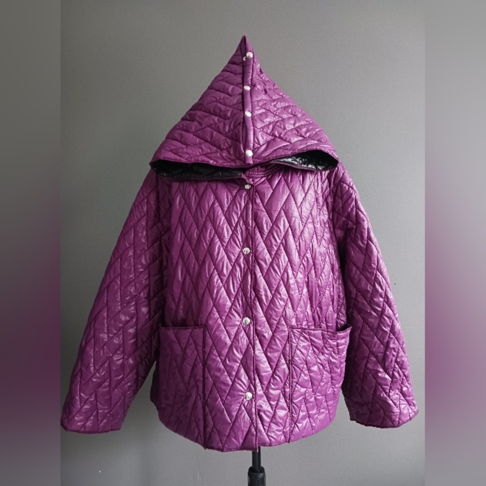 HACHE Italy Purple/ Black  Quilted Jacket Size 44/ M - Picture 5 of 16